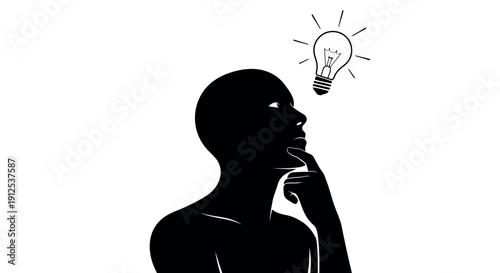 Human Head Silhouette with Light Bulb Idea Concept