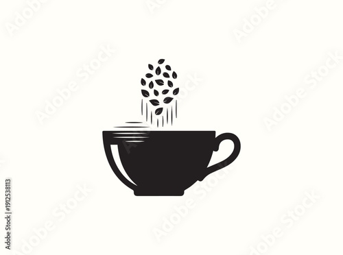 Flat design silhouette of a teacup with brewing effect