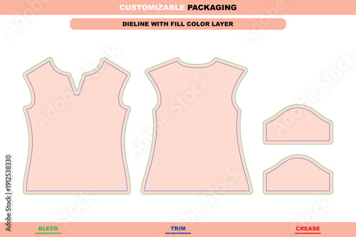 Ladies polo t-shirt packaging clothing layout created for retail apparel presentation with balanced garment dieline framework and smooth die line mockup support for clean printing