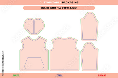 Mens hoodie printable garment template with editable vector die line pullover sweatshirt and apparel layout professional hoodie mockup dieline packaging