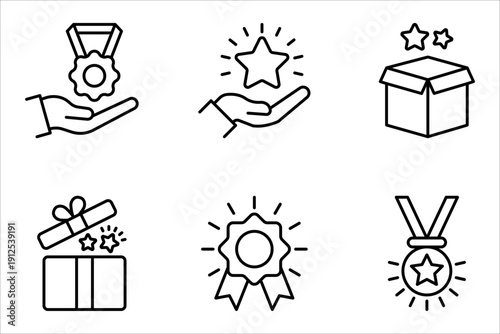 Gift and Reward Symbol Icon set, Collection Isolated on White