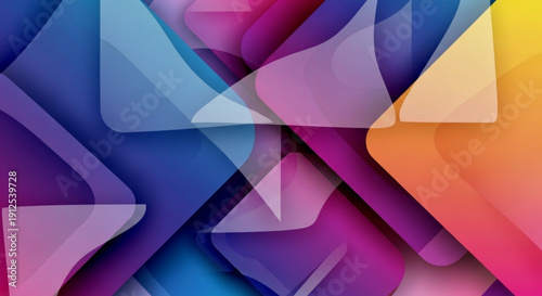 A vibrant abstract vector graphic with colorful geometric shapes and transparent layers
