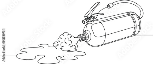 Continuous line drawing of a fire extinguisher discharging foam for workplace safety emergency response and fire prevention