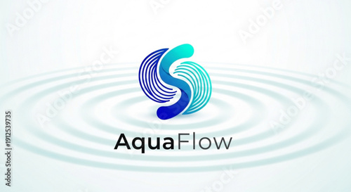 A stylized AquaFlow logo with a blue and teal swirl design on a white background with ripples