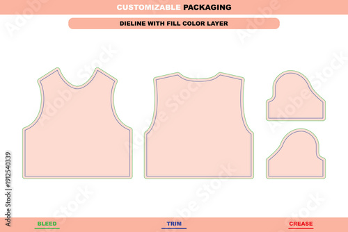 Round neck crop top girls t-shirt apparel dieline with editable vector die line ladies printable garment mockup professional crop t-shirt elegant packaging design