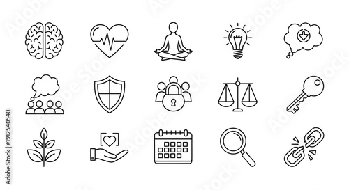 Mental health icons depicting mind body and wellness silhouette