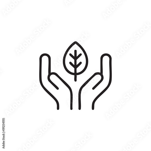 Eco-friendly hands holding a leaf icon symbolizing environmental conservation and sustainability efforts globally viewed from a straightforward perspective