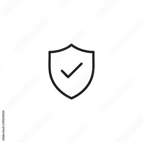 Simple line illustration of a shield with a checkmark symbolizing security and validation