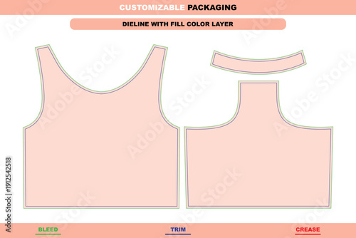 Womens crop tank top apparel dieline with editable vector die line girls and ladies printable garment mockup elegant professional female crop tank top design