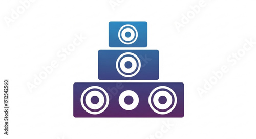 Sound System Speakers Stacked in Gradient Blue Purple on White Background
