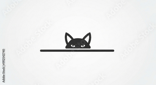 Black Cat Peeking Over Edge on White Background