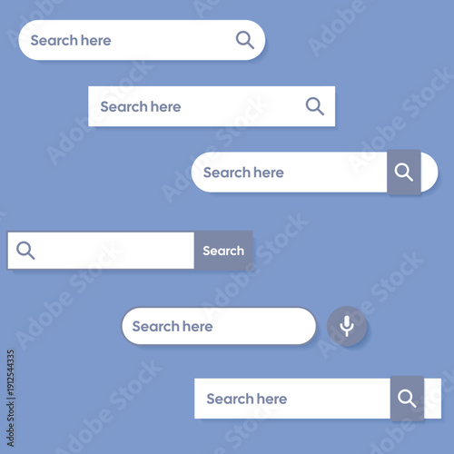 Website search bar and address field icon set in flat vector style'