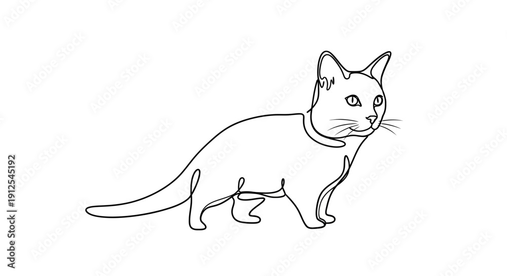 Obraz premium Minimalist single line drawing of a cat standing, elegant and simple illustration