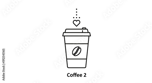Minimalist Coffee Cup Icon with Heart and Steam, Line Art, Vector Illustration