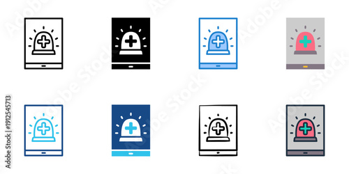 Emergency app icons set multiple style collection. Editable stroke 

