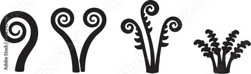 Fiddlehead And Young Fern Silhouette Botanical Icons