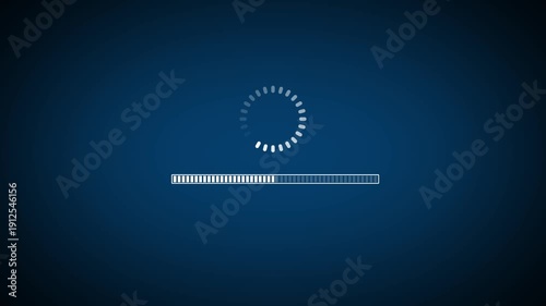 4k Circle Loading Process Loading circle icon to Complete Screen Animation.Circles loading icon on black and blue background.