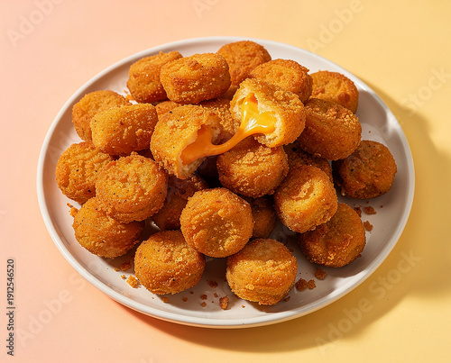 Crispy Golden Fried Cheese Bites with Melted Gooey Cheddar Center, Breaded Appetizer Snacks