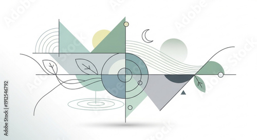 A modern abstract vector graphic illustration featuring geometric shapes and minimalist design elements