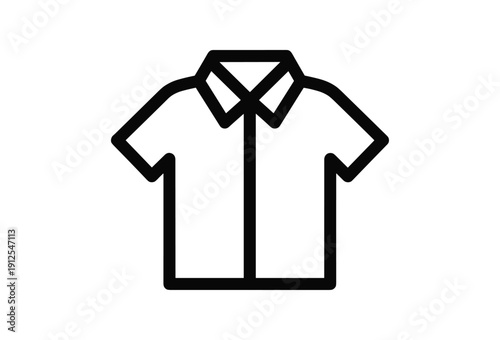 Simple black and white line drawing of a short-sleeved collared shirt