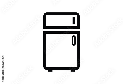 Simple black and white illustration of a compact refrigerator or mini fridge with freezer on top