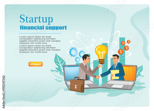 Startup Financial Support with Business People Handshake.