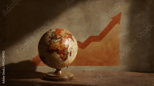 Global economic growth represented by a globe and an upward arrow.