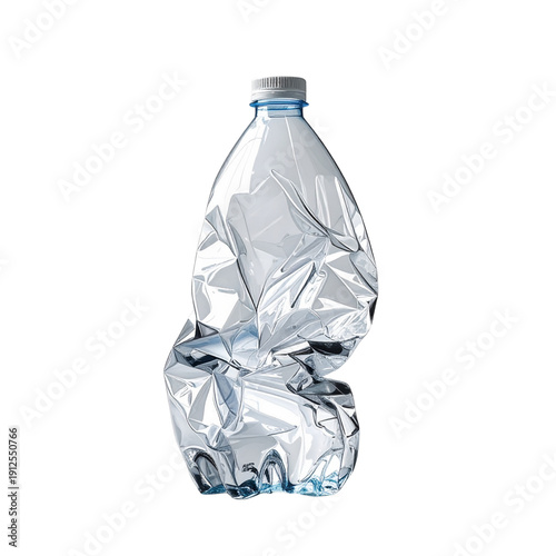 Crushed plastic water bottle isolated on transparent background concept for recycling environment and pollution