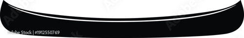 Black canoe silhouette icon featuring a side view of a classic rowing boat isolated on a white background.