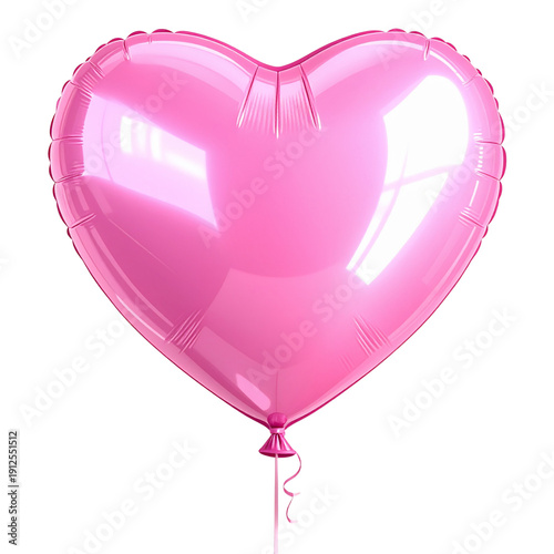 Glossy pink heart shaped foil balloon with shiny reflections for valentines day celebration party decorations
