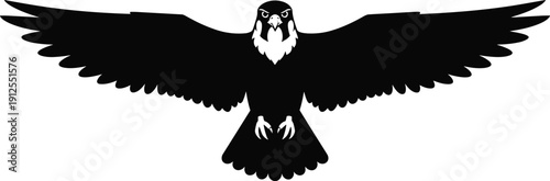 “Stylized silhouette illustration of bird of prey with spread wings symbolizing power, precision, dominance, freedom, and fierce spirit”