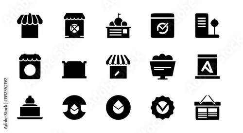 Business Icon Set: A collection of various business-related icons arranged, symbolizing essential elements of business activity.