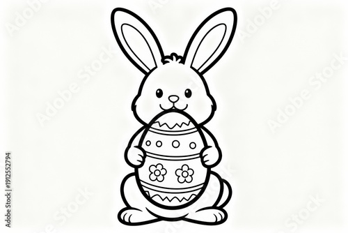 Cartoon bunny holding easter egg outline for kids coloring activity