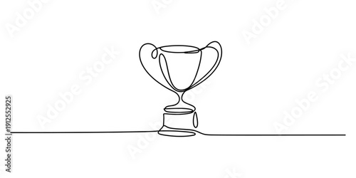 One line drawing of a champion trophy cup symbol of victory and success. Vector, illustration