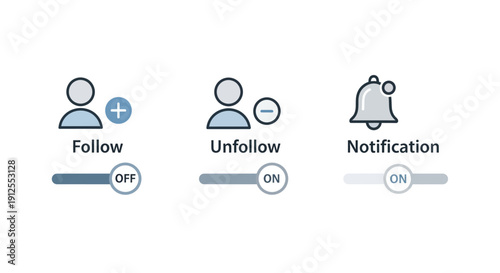 Social Media Follow Unfollow Notification Icons.