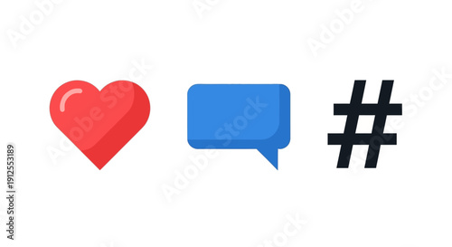 Red Heart Blue Speech Bubble Hashtag.