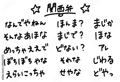 関西弁のかわいい手書き文字素材セット　なんでやねん、ぼちぼちなどのセリフ