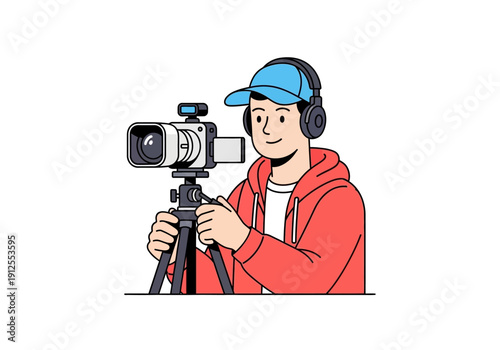 Cameraman Recording Video with Professional Equipment.