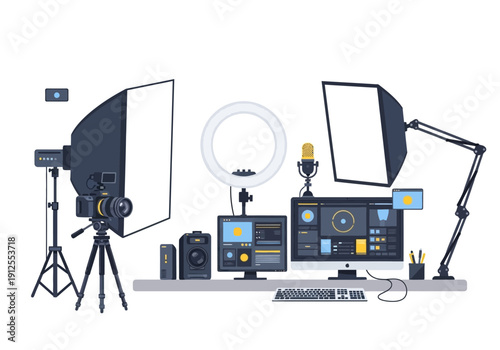 Professional Video Production Studio Equipment Setup.