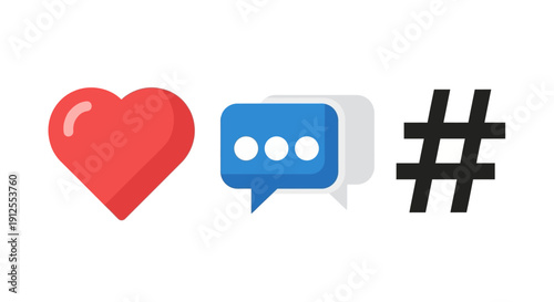 Heart Icon Speech Bubble Hashtag Symbols.