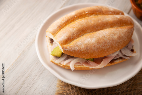 Wallpaper Mural Mexican ham sandwich, in Mexico it is called Torta de Jamon, it is the most popular of the Mexican Tortas and the recipe varies depending on who prepares it, made with bolillo o telera bread. Torontodigital.ca