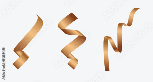 Golden ribbon set with luxury decorative curling design elements on white isolated