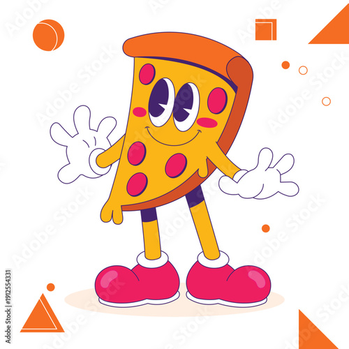 Hand drawn pizza mascot character design for snack bar vector