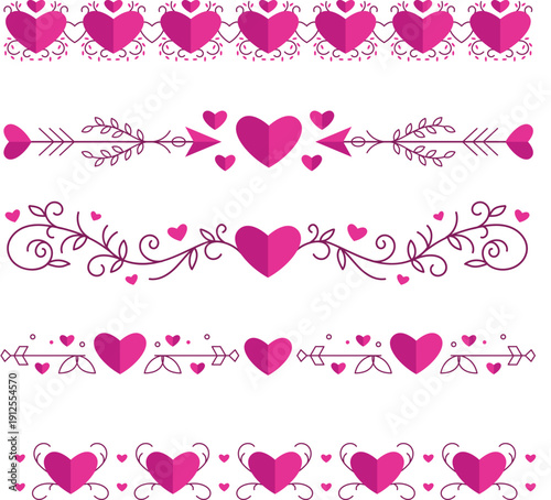 Set of romantic floral borders and heart ornament graphics vector