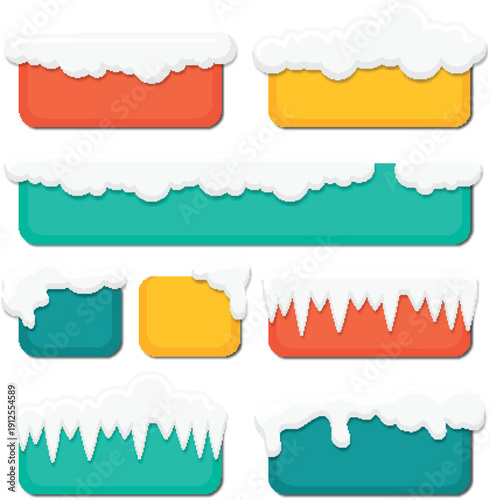 Snowy roof edges with long hanging ice icicle shapes vector