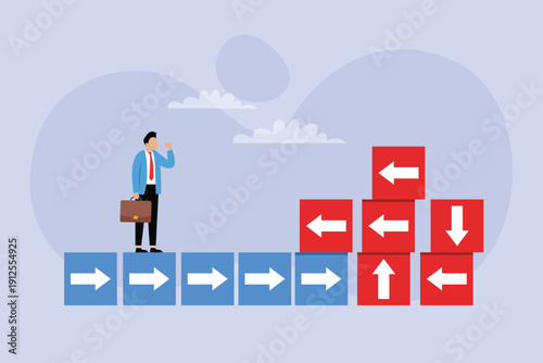 Businessman Facing Strategic Obstacles and Directional Challenges on Career Path 2d flat vector illustration