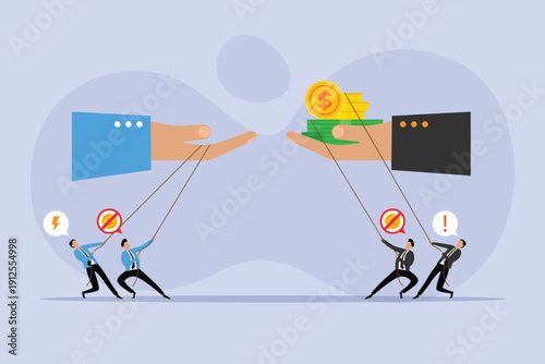 Puppet Masters Controlling Business Transactions | Corporate Manipulation and Financial Power 2d flat vector illustration