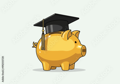 Golden Piggy Bank Wearing Graduation Cap for Education Savings