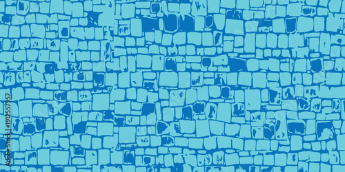 Abstract Cyan Brick Wall Texture with Grungy Stone Pattern Overlay
