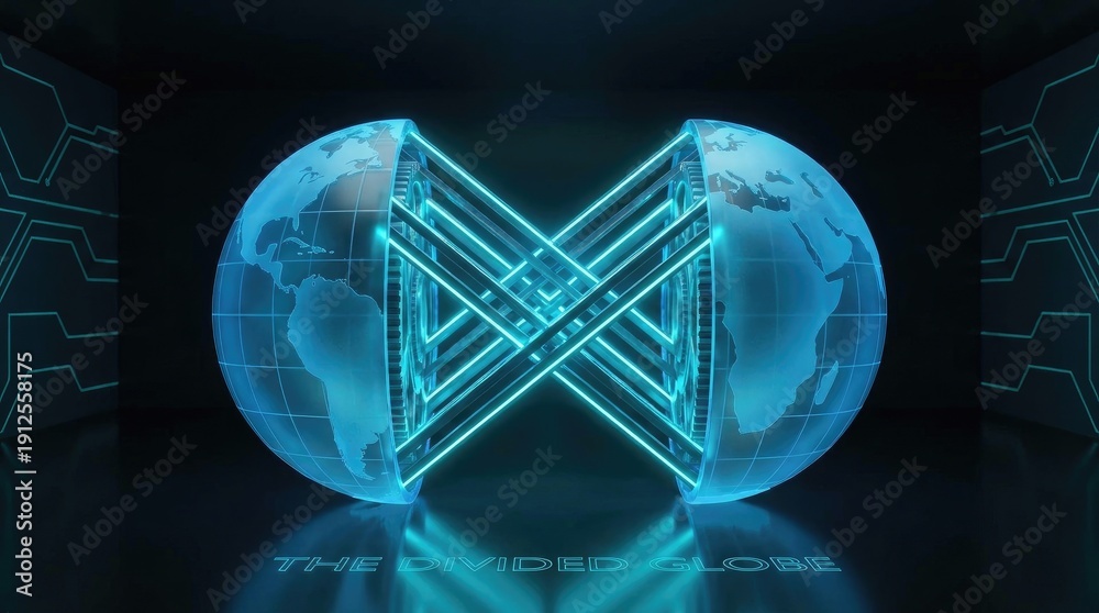 custom made wallpaper toronto digitalDivided Globe Stock Photo – Futuristic World Split Concept Image